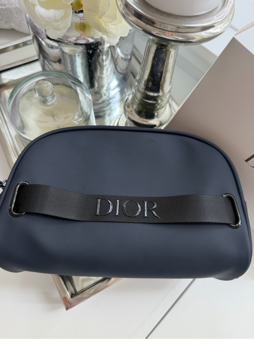 Dior Navy Toiletry Pouch with Logo Strap